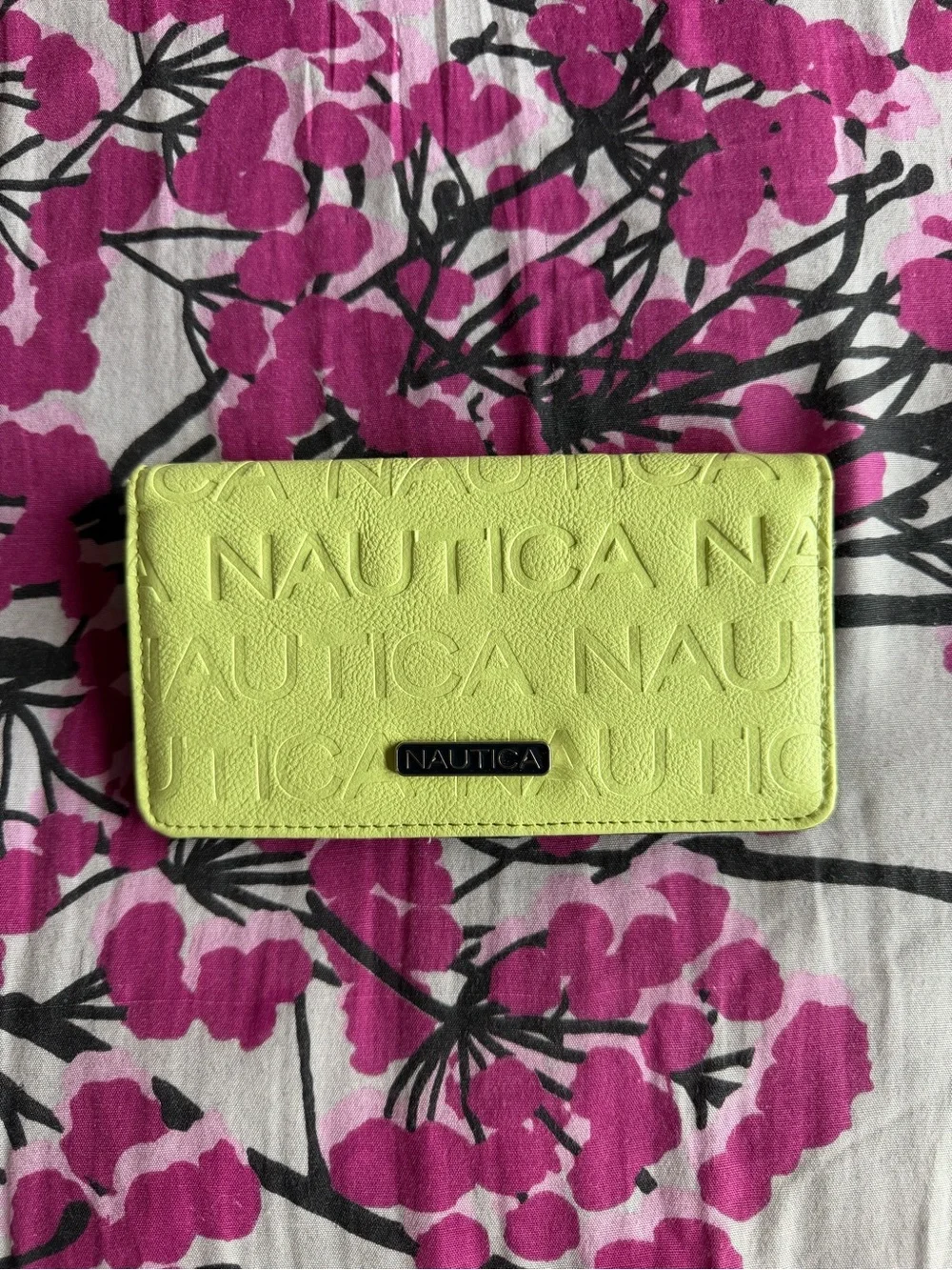 Nautica Neon Yellow Embossed Zip Wallet